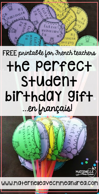 Need some last-minute birthday gifts for your French primary class? Check out these instructions for the perfect, easiest, FREE student birthday gift, en français! Includes a free printable for French teachers. 