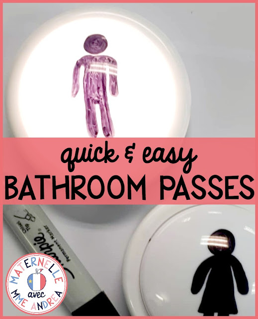A quick, easy, and fun way to make "bathroom passes" for your students! Instead of giving them something to take with them (and most likely forget in the bathroom!), have them flick on a light on their way out and turn it off when they return. You and the other students will easily know when someone is at the washroom!