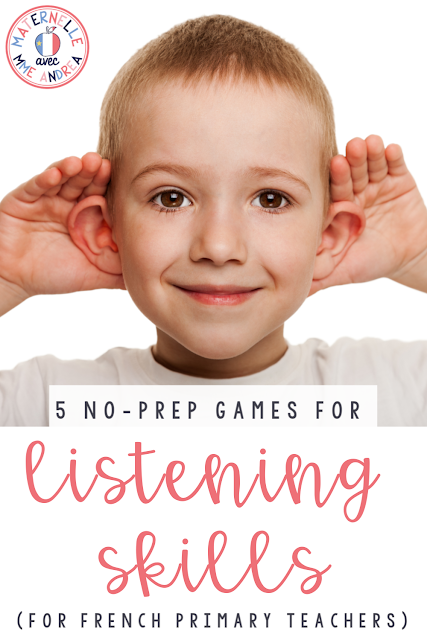 Looking for simple, no-prep ways to help develop your French primary students' listening skills? These 5 quick, simple games are a great way to help your students hear sounds before working on more complex conscience phonologique skills!