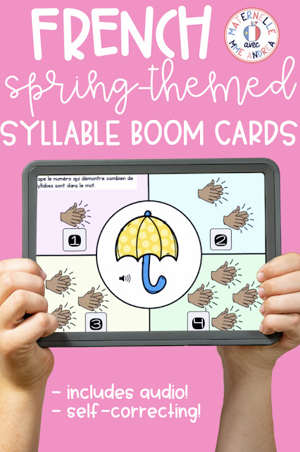 Looking for a simple, engaging way to help your French primary students practice syllables en français, digitally? Try these fun spring-themed Boom Cards!