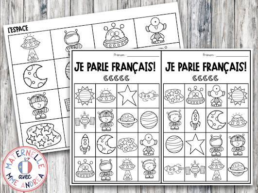 FREE Space-Themed French Behaviour Bingo for encouraging your French primary students to speak more French!