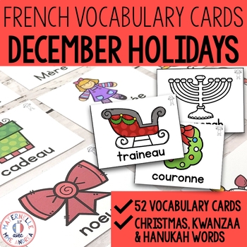 FRENCH Christmas Vocabulary Cards - Noël, Kwanzaa, Hanoukka