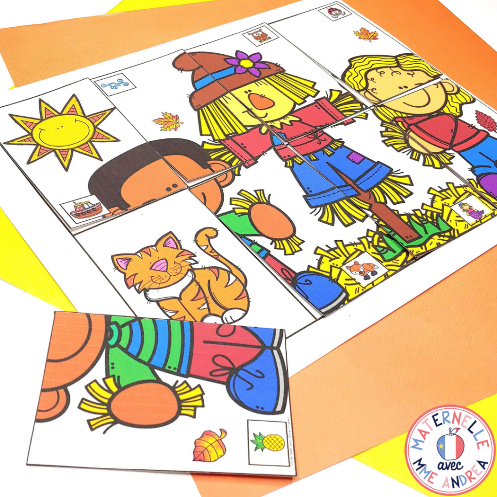 Your French primary students will LOVE these fun, seasonal, self-correcting rhyme puzzles! Each piece features a rhyming clue, and together all the pieces make a picture. Also includes a black and white version.